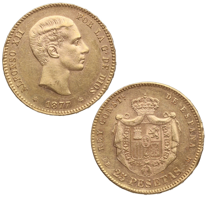 1877*77. Alfonso XII (1874-1885). Madrid. 25 Pesetas. DEM. A&C 68. Au. 8,08 g. B...