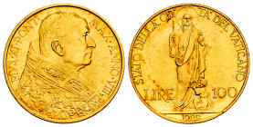 Vatican. Pius XI. 100 lire. 1929 (Anno VIII). Rome. (Km-9). (Fried-283). (Pagani-612). Au. 8,80 g. Original luster. Mint state. Est...500,00. 

Span...