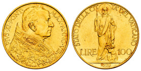 Vatican. Pius XI. 100 lire. 1929 (Anno VIII). Rome. (Km-9). (Fried-283). (Pagani-612). Au. 8,80 g. Almost MS. Est...500,00. 

Spanish Description: V...
