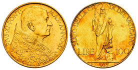 Vatican. Pius XI. 100 lire. 1932 (Anno XI). Rome. (Km-9). (Fried-283). (Pagani-615). Au. 8,80 g. Original luster. Almost MS. Est...600,00. 

Spanish...