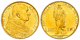 Vatican. Pius XI. 100 lire. 1932 (Anno XI). Rome. (Km-9). (Fried-283). (Pagani-615). Au. 8,79 g. Original luster. AU. Est...500,00. 

Spanish Descri...