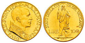 Vatican. Pius XII. 100 lire. 1939 (Anno I). Rome. (Km-30.1). (Fried-286). (Pagani-705). Au. 5,20 g. Mintage 2.700. Original luster. Scarce. Almost MS....