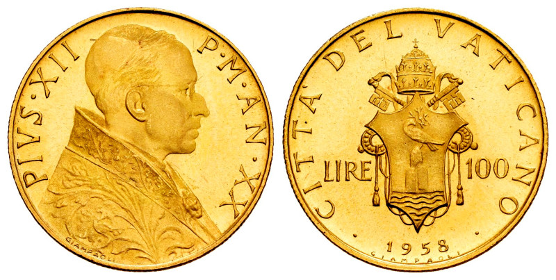 Vatican. Pius XII. 100 lire. 1958 (Anno XX). Rome. (Km-A53). (Fried-724). (Pagan...