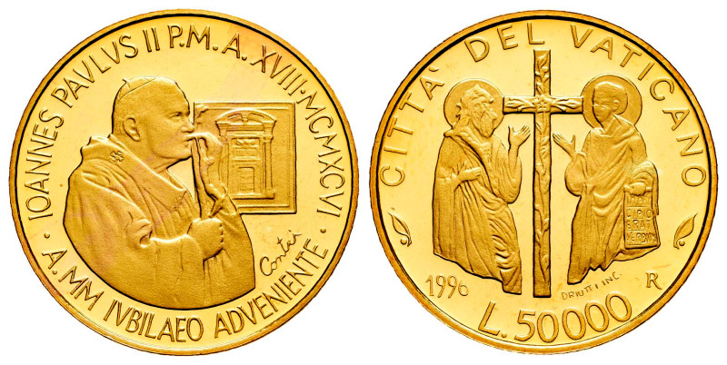 Vatican. Joannes Paulus II. 50.000 lire. 1996. R. (Km-356). Au. 7,50 g. In a box...