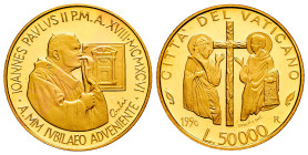 Vatican. Joannes Paulus II. 50.000 lire. 1996. R. (Km-356). Au. 7,50 g. In a box and with offical certificate. Mintage: 6.000. PROOF. Est...400,00. 
...