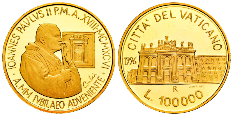 Vatican. Joannes Paulus II. 100.000 lire. 1996. R. (Km-357). (Fried-426). Au. 15...