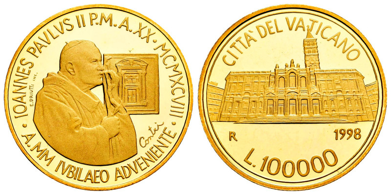 Vatican. Joannes Paulus II. 100.000 lire. 1998. R. (Km-302). (Fried-431). Au. 15...