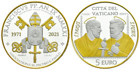Vatican. Franciscus. 5 euros. 2021. R. Ag. 18,00 g. 50th Anniversary of the Association of St. Perter and St. Paul. 24 kt gold plated. Mintage: 1.500....