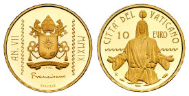 Vatican. Franciscus. 10 euros. 2019. R. Au. 3,00 g. In a box and with offical certificate. Mintage: 2.800. PROOF. Est...180,00. 

Spanish Descriptio...