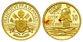 Vatican. Franciscus. 10 euros. 2021. R. Au. 3,00 g. In a box and with offical certificate. Mintage: 2.400. PROOF. Est...180,00. 

Spanish Descriptio...