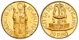 Vatican. Benedictus XVI. 20 euros. 2005. R. (Km-392). (Fried-445). Au. 6,00 g. In a box and with offical certificate. Mintage: 3.046. PROOF. Est...300...