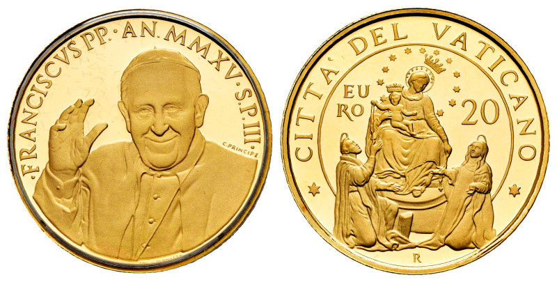 Vatican. Franciscus. 20 euros. 2015. R. Au. 6,00 g. In a box and with offical ce...