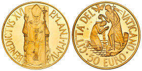Vatican. Benedictus XVI. 50 euro. 2005. R. (Km-393). (Fried-444). Au. 15,00 g. In a box and with offical certificate. Mintage: 3.044. PROOF. Est...750...
