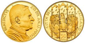 Vatican. Benedictus XVI. 50 euro. 2006. R. (Km-398). (Fried-446). Au. 15,00 g. In a box and with offical certificate. Mintage: 3.324. PROOF. Est...750...