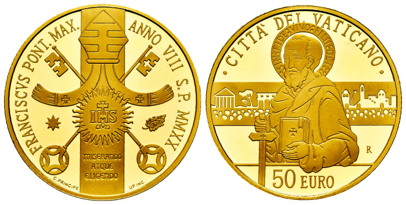Vatican. Franciscus. 50 euro. 2020. R. Au. 15,00 g. In a box and with offical ce...