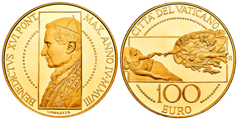 Vatican. Benedictus XVI. 100 euros. 2008. R. (Km-405). (Fried-450). Au. 30,00 g....