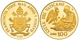 Vatican. Franciscus. 100 euros. 2017. R. Au. 30,00 g. In a box and with offical certificate. Mintage: 799. Rare. PROOF. Est...2500,00. 

Spanish Des...