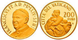 Vatican. Franciscus. 200 euros. 2014. R. (Km-235). Au. 40,00 g. In a box and with offical certificate. Mintage: 499. Very rare. PROOF. Est...4000,00. ...