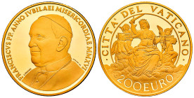 Vatican. Franciscus. 200 euros. 2016. R. Au. 40,00 g. In a box and with offical certificate. Mintage: 499. Very rare. PROOF. Est...3500,00. 

Spanis...