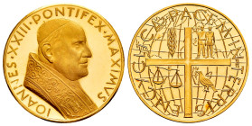 Vatican. Joannes XXIII. Medal. 1958-1963. Rome. Anv.: Bust right. Rev.: ENCYCLICA PACEM IN TERRIS. Au. 10,43 g. 25 mm. PROOF. Est...500,00. 

Spanis...