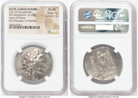 LOWER DANUBE. Imitating Thasos. 2nd-1st centuries BC. AR tetradrachm (32mm, 16.59 gm, 11h). NGC Choice XF 5/5 - 3/5. Head of Dionysus right, crowned w...