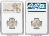 LUCANIA. Metapontum. Ca. 510-470 BC. AR stater (23mm, 11h). NGC Choice VF, light scratches. MET, barley grain ear; lizard to right, guilloche border o...
