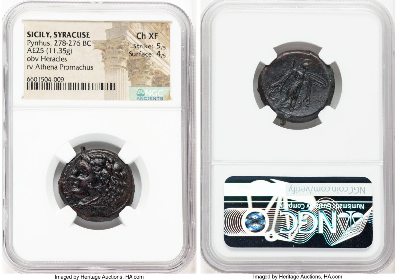 SICILY. Syracuse. Pyrrhus (278-276 BC). AE (25mm, 11.35 gm, 7h). NGC Choice XF 5...