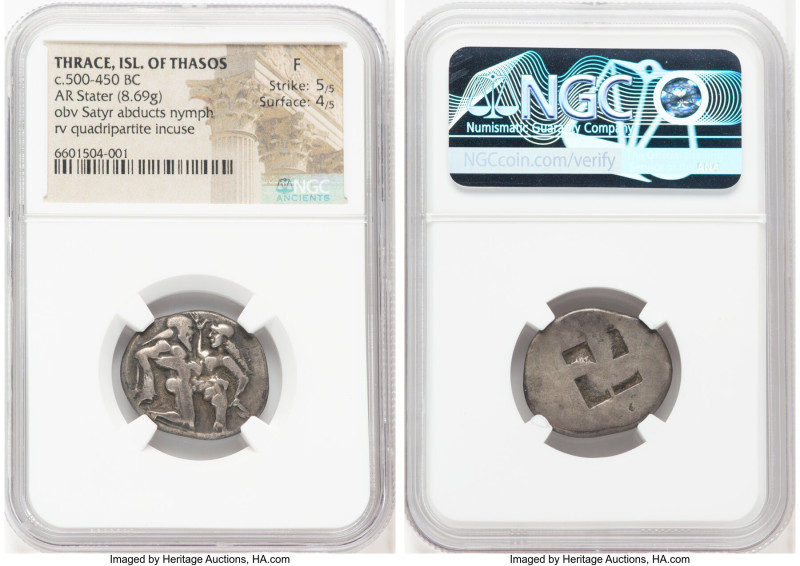 THRACIAN ISLANDS. Thasos. Ca. 500-450 BC. AR stater (23mm, 8.69 gm). NGC Fine 5/...
