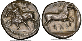 THESSALY. Larissa. Ca. 460-400 BC. AR drachm (19mm, 5.98 gm, 10h). NGC Choice VF 3/5 - 4/5. Thessalus standing right, nude but for chlamys over should...