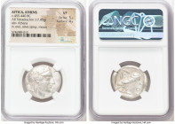 ATTICA. Athens. Ca. 455-440 BC. AR tetradrachm (25mm, 17.05 gm, 1h). NGC VF 5/5 - 4/5. Early transitional issue. Head of Athena right, wearing crested...
