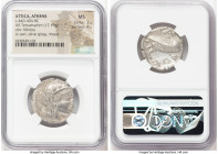 ATTICA. Athens. Ca. 440-404 BC. AR tetradrachm (25mm, 17.19 gm, 8h). NGC MS 3/5 - 4/5. Mid-mass coinage issue. Head of Athena right, wearing earring, ...