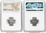 BITHYNIA. Calchedon. Ca. 340-320 BC. AR siglos (19mm). NGC XF. Persic standard. KAΛX, bull standing left on grain ear pointing right / Quadripartite i...