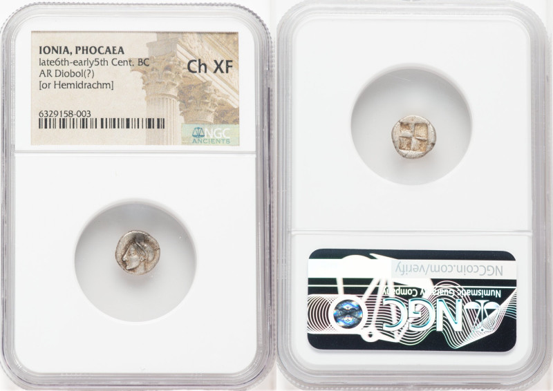 IONIA. Phocaea. Ca. late 6th-early 5th centuries BC. AR diobol (hemiobol?) (10mm...