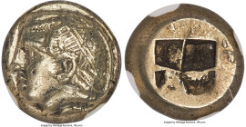 IONIA. Phocaea. Ca. 387-326 BC. EL hecte (10mm, 2.51 gm). NGC MS 5/5 - 4/5. Head of nymph left, wearing taenia and earring, hair bound tightly to head...