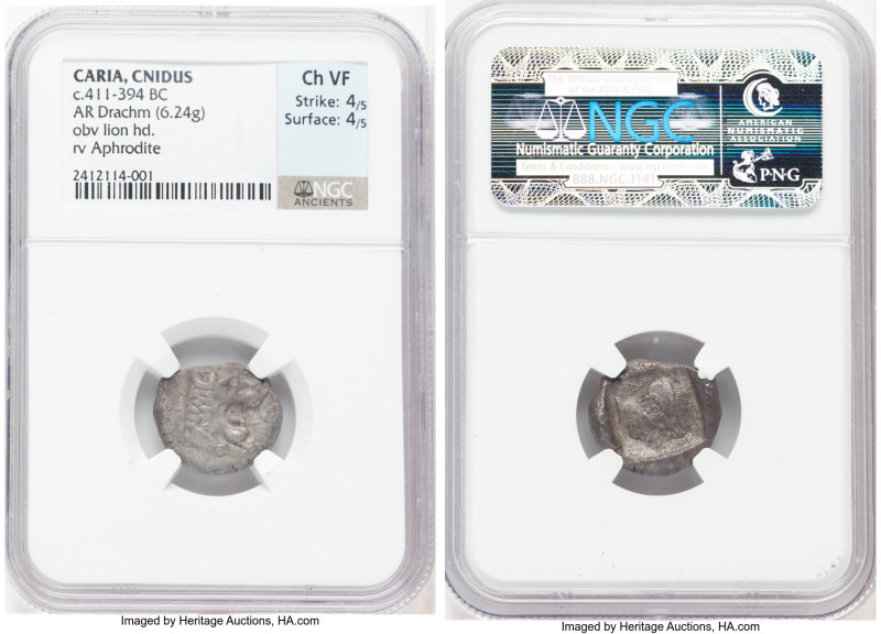 CARIA. Cnidus. Ca. 4th Century BC. AR drachm (18mm, 6.24 gm, 2h). NGC Choice VF ...