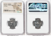 CILICIA. Tarsus. Tiribazus (ca. 388-380 BC). AR stater (22mm, 9h). NGC Choice Fine. TRYBZW (Aramaic), Ba'al, nude to waist, standing left, eagle in ou...