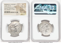 PHOENICIA. Aradus. Ca. 245-165 BC. AR tetradrachm (29mm, 16.83 gm, 11h). NGC VF 4/5 - 2/5, graffito. Posthumous issue in the name and types of Alexand...