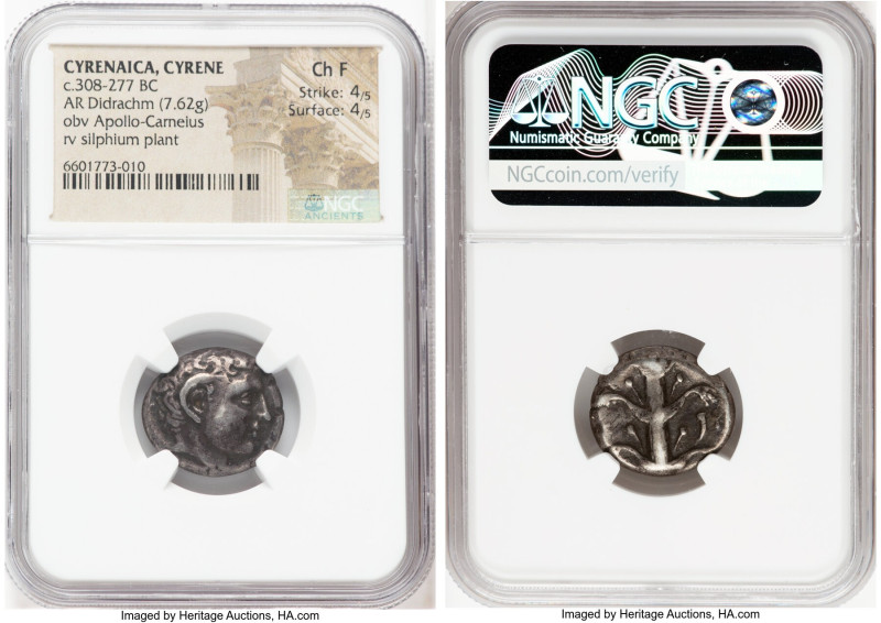 CYRENAICA. Cyrene. Ca. 308-277 BC. AR didrachm (20mm, 7.62 gm, 12h). NGC Choice ...