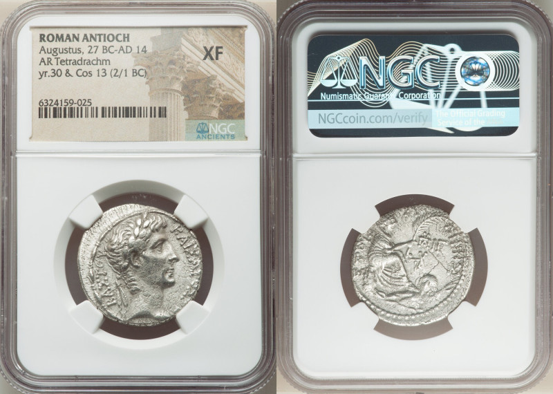 SYRIA. Antioch. Augustus (27 BC-AD 14). AR tetradrachm (27mm, 12h). NGC XF. Date...