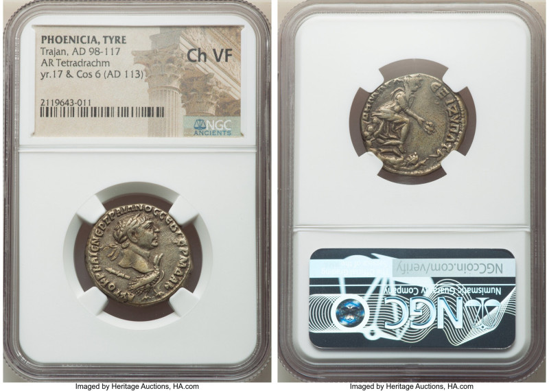 PHOENICIA. Tyre. Trajan (AD 98-117). AR tetradrachm (24mm, 7h). NGC Choice VF. D...