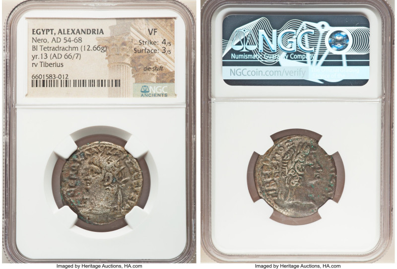 EGYPT. Alexandria. Nero (AD 54-68). BI tetradrachm (26mm, 12.66 gm, 12h). NGC VF...