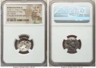C. Vibius C. f. Pansa (ca. 90 BC). AR denarius (18mm, 3.76 gm, 12h). NGC Choice VF 3/5 - 3/5, brockage. Rome. PANSA, laureate head of Apollo right wit...