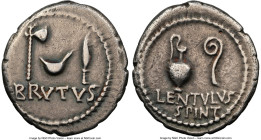Q. Servilius Caepio (M. Junius) Brutus, as Imperator, assassin of Caesar (44-42 BC). AR denarius (19mm, 3.76 gm, 12h). NGC Choice Fine 5/5 - 3/5. Unce...