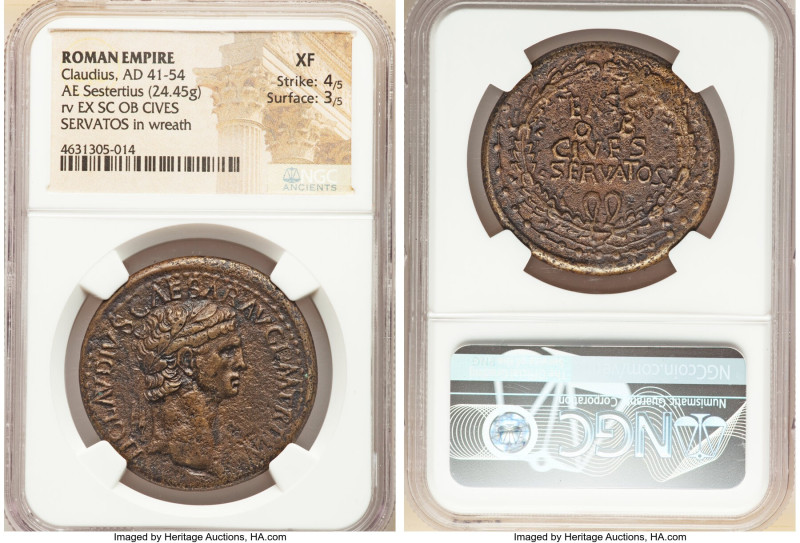 Claudius I (AD 41-54). AE sestertius (36mm, 24.45 gm, 6h). NGC XF 4/5 - 3/5. Rom...