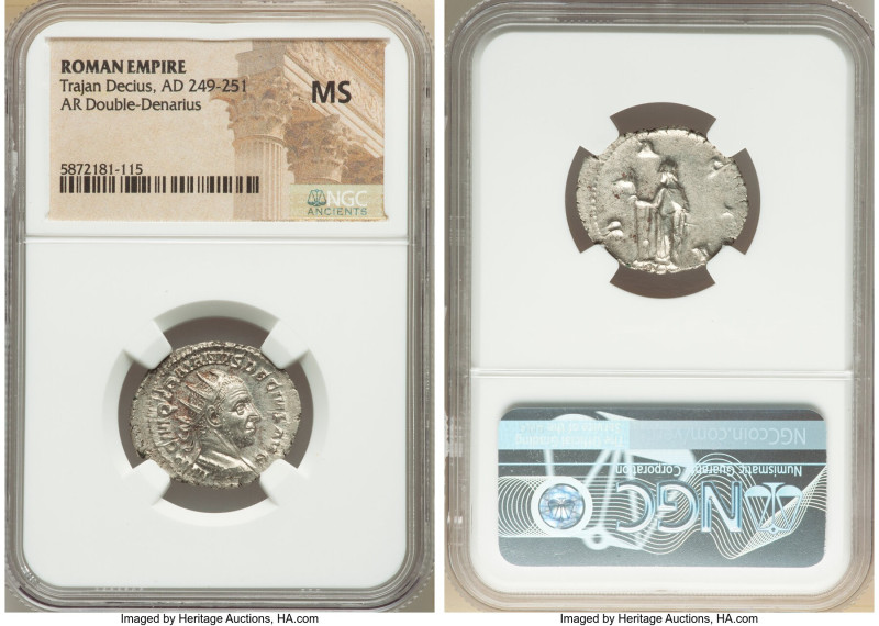 Trajan Decius (AD 249-251). AR antoninianus (23mm, 6h). NGC MS. Rome. IMP C M Q ...