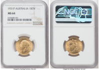 George V gold Sovereign 1931-P MS64 NGC, Perth mint, KM32, S-4002. Lightly toned satin surfaces. 

HID09801242017

© 2022 Heritage Auctions | All Righ...