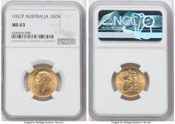 George V gold Sovereign 1931-P MS63 NGC, Perth mint, KM32, S-4002. Mint bloom luster with a pale tone. 

HID09801242017

© 2022 Heritage Auctions | Al...