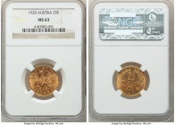 Republic gold 25 Schilling 1928 MS63 NGC, Vienna mint, KM2841, Fr-521. Merlot toning. 

HID09801242017

© 2022 Heritage Auctions | All Rights Reserved...