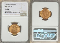 Leopold II gold 20 Francs 1874 MS63 NGC, Brussels mint, KM37, Fr-412. Position A. 

HID09801242017

© 2022 Heritage Auctions | All Rights Reserved