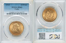 Republic gold 10 Pesos 1915 MS63 PCGS, Philadelphia mint, KM20, Fr-3. Olive toned with underlying luster. 

HID09801242017

© 2022 Heritage Auctions |...